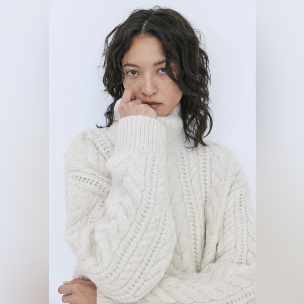 Cable-knit Mock Turtleneck Sweater